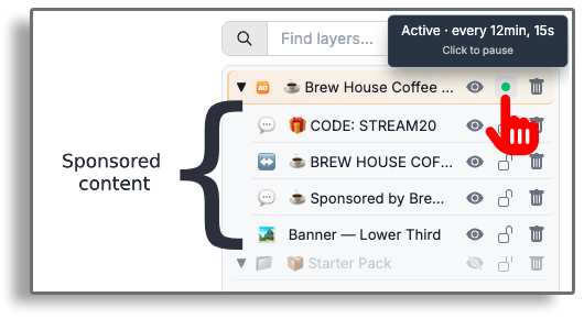 Ad folder with sponsor banner assets inside, schedule active